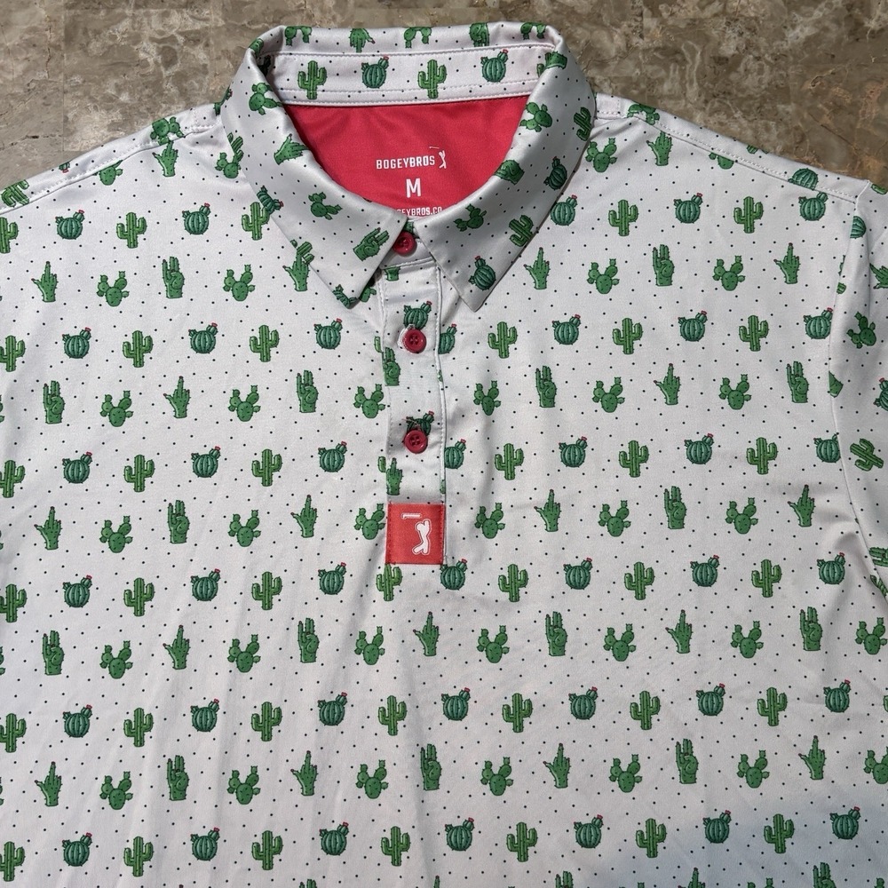 Bogey Bros Polo Shirt Mens Medium White Prickly Pair Golf Performance